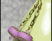 Handmade Jewelry Earrings Beaded Lavender Purple Polymer Clay Beads Chain Dangle Antique Brass Filigree Crystal Lightweight...Orchid