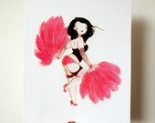 Burlesque Bombshell - 8x10 archival fine art print - hot pink fan dancer