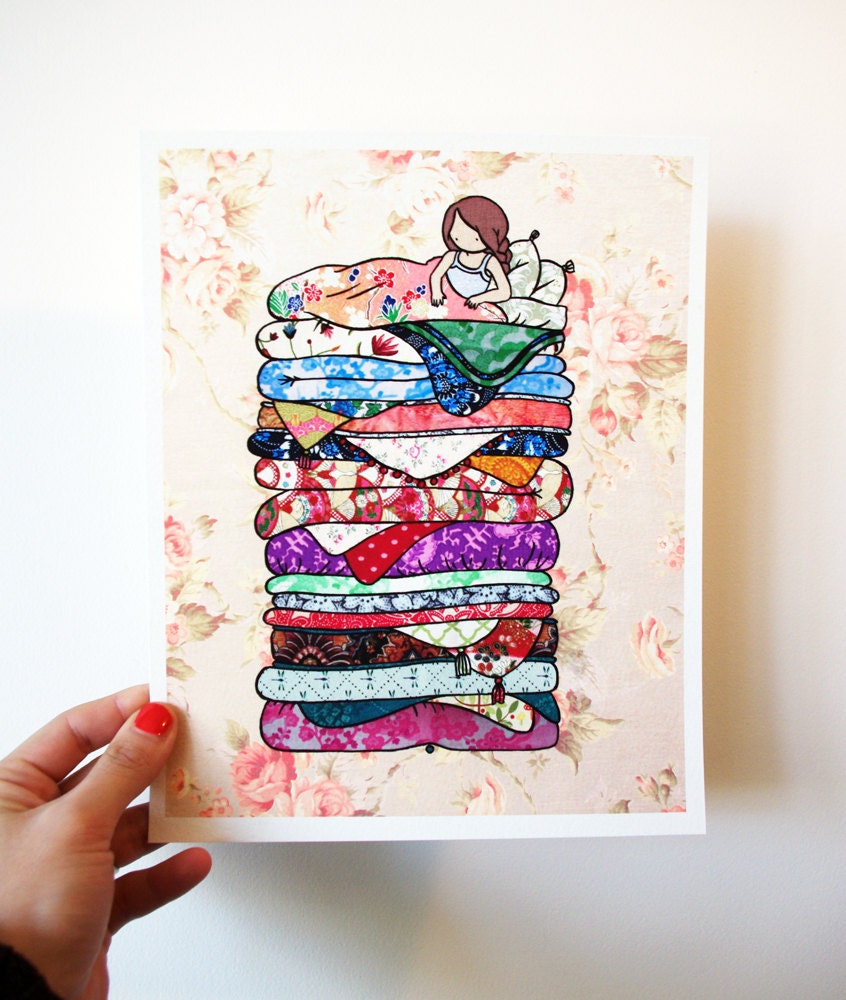 8x10in Princess and the Pea - fine art color archival print - whimsical fairy tale art