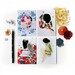 Flower Set 2 - Collection of 4 Art Postcards - Colorful floral Girl Drawings