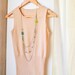 Teal and Lime long layered necklace in black gunmetal chain