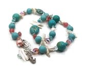 Mermaid Turquoise Howlite & Pearl Necklace - Beaded Statement Piece - InVintageHeaven