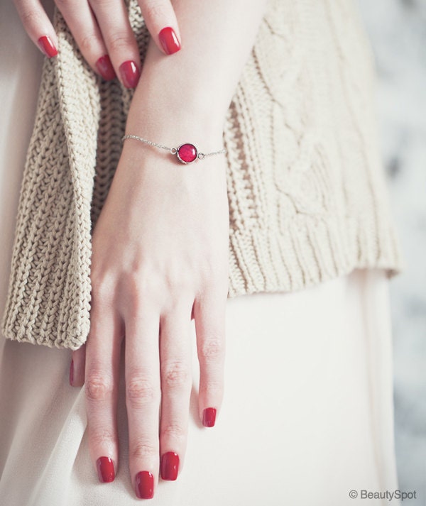 Red rose charm bracelet - Tiny jewelry - Bridesmaids jewelry - Bloom collection by BeautySpot (BT023)