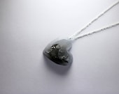 Cloudy love  -  heart shaped pendant with silver flakes  on a silver plated chain necklace