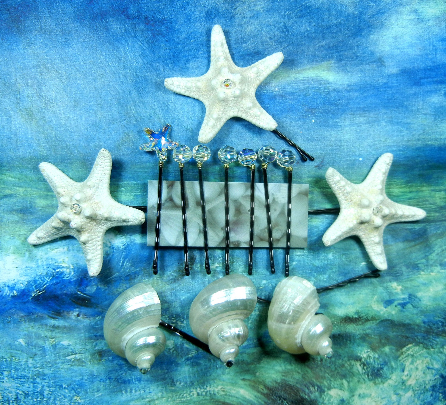 Seashell Starfish Crystal Bobby Pins - Mermaid's Crystal Treasure