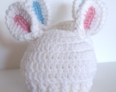 Crochet White Bunny Ears Hat - Bunny Ears Baby Hat - Size 6 - 12 months... Choice of White with Blue or Pink Ears Crochet White Bunny Hat - puddintoes