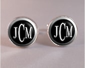 Silver Typewriter Silver Cuff Links Key Initial Monogram- Great Grooms or Groomsmens Gift - Silver or Antique Bronze Finish