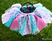 Fabric Tutu Scrap Skirt Pink and Teal Turqoise Blue Made to Order Size Newborn to 4T