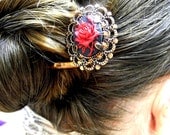Made to Order Copper Hair Fork - Red Rose, Victorian, Hair Pin, Hair Jewelry, Gothic