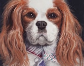 Pet Portrait Dog Art Print CLEOPATRA the CAVALIER King Charles Spaniel Fine Art Giclee, Wall Decor Wall Art