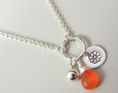 Carnelian Sterling Silver Charm Necklace Orange Summer Necklace