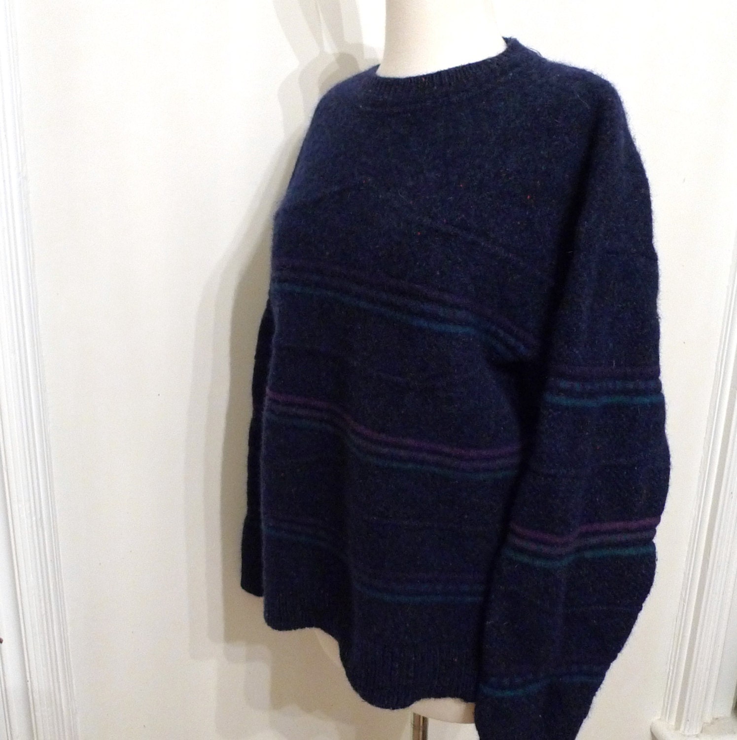 Flecked Navy Blue Wool Sweater / Warm Winter Pullover Top Jumper / Men / Women