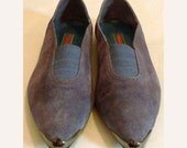 Faded Blue Suede Winklepickers, Sz 8 Vintage 80s New Wave Dance Shoes