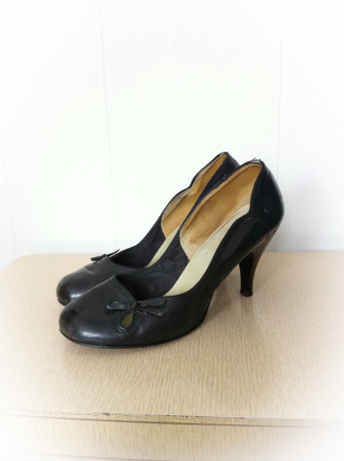 Vintage 1950s Black High Heel Shoes by Aldens