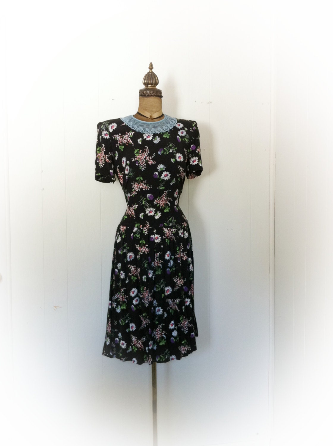Vintage 1980s Dress  Rayon 80s Does 40s by Donna Ricco