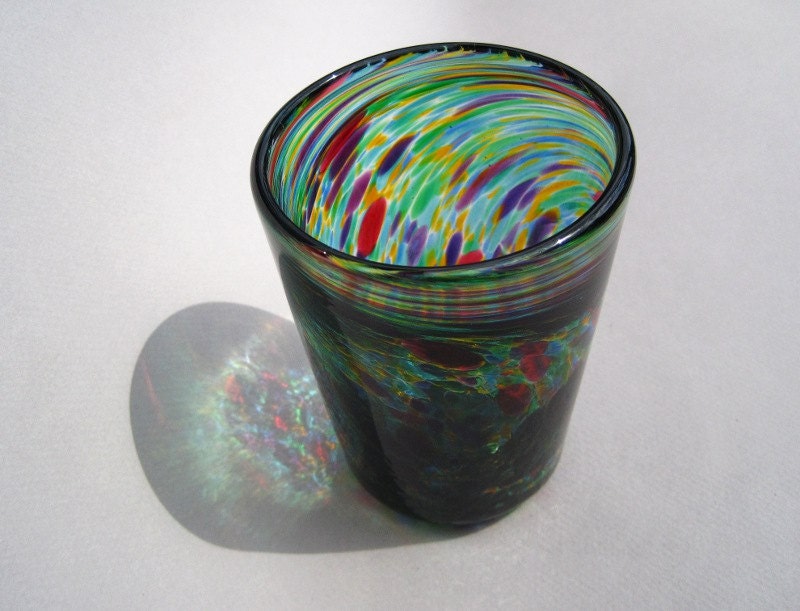 Artisan Hand Blown Drinking Glass Beautiful Green Mulity color  GRP- C