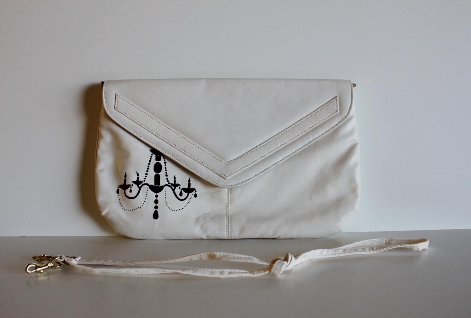 Shine - VINTAGE white convertible PURSE with hand drawn chandelier