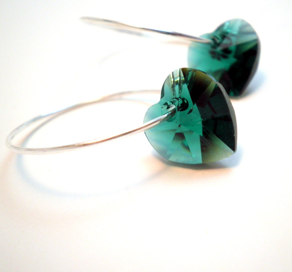 Earrings - Emerald Green Swarvoski Crystal Hearts