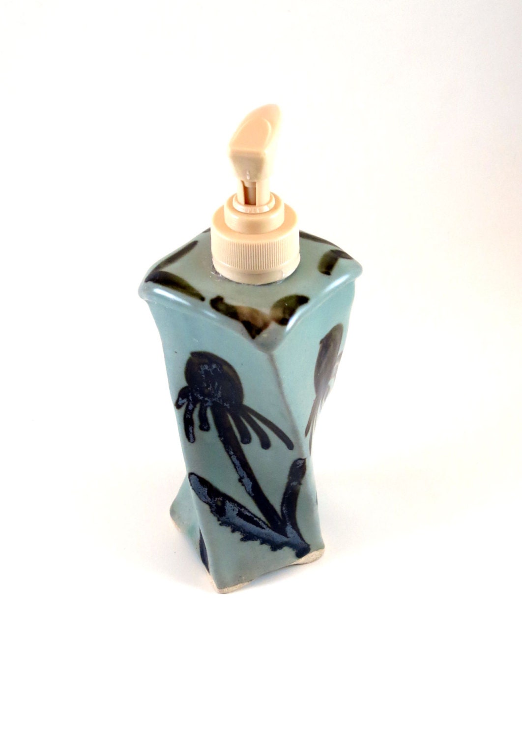 Pottery Soap Dispenser - Hand Soap - Celadon Green - Twisted Echinacea - 932