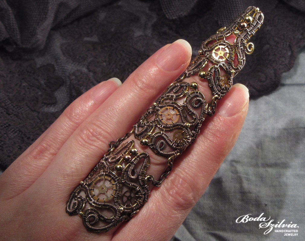 STEAMPUNK ARMOR RING - wire wrapped adjustable copper and brass 3-part ring