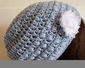 Crochet Eco Friendly Beanie in Blue, Organic Slouchy Hat