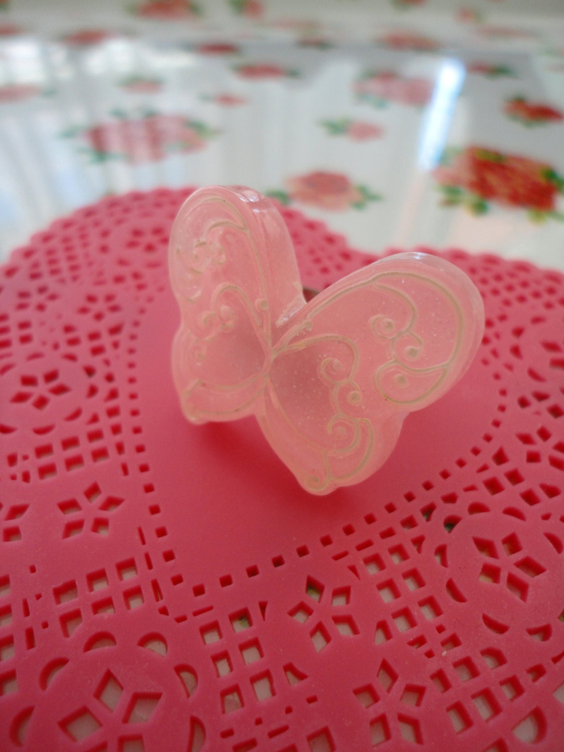 Soft Pink Butterfly Cabochon Ring