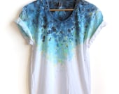 The Original "Splash Dyed" Hand PAINTED Scoop Neck Pinned Rolled Cuffs Tee in White Spectrum Starscape - S M L XL 2XL 3XL