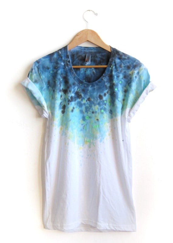 The Original "Splash Dyed" Hand PAINTED Scoop Neck Pinned Rolled Cuffs Tee in White Spectrum Starscape - S M L XL 2XL 3XL