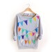 Triangle Bunting Banner Hand STENCILED Deep Scoop Neck Heather Sweatshirt in Ash Grey Multi Rainbow - S M L XL 2XL