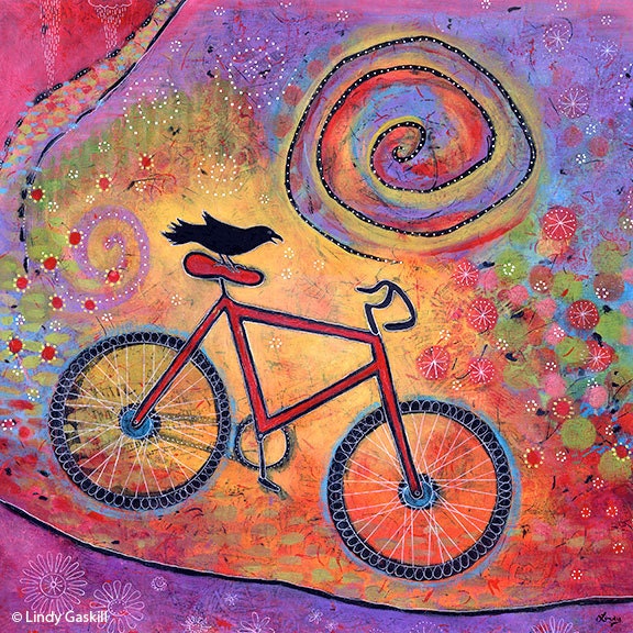 Bicycle and Raven Print 8" x 8" - Just Ride and Fly