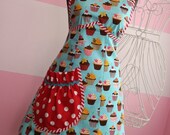 Vintage Glam Cupcake Apron - Womens Teal and Red Cupcake Apron