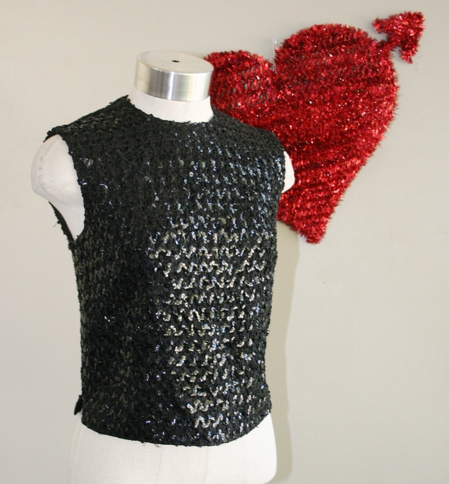 Valentines, Scariest Holiday of All - Circa 1960s - Sequined Cocktail Top - Mid Century Modern - by Parfait Originals
