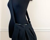 black cross body bag // custom chevron lining // adjustable strap pleated purse // black // made to order // the charlie bag