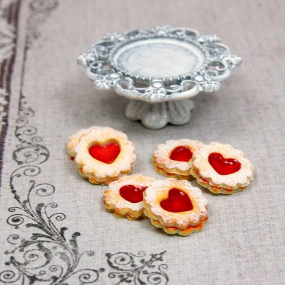 Linzer Sablé Biscuits on Shabby Chic Stand - 12th Scale Miniature Food