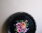 Vintage Toile Tray Shabby Chic Round Metal Tray