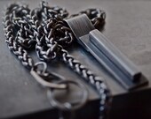 Men's chunky long sterling silver rectangle pendant necklace