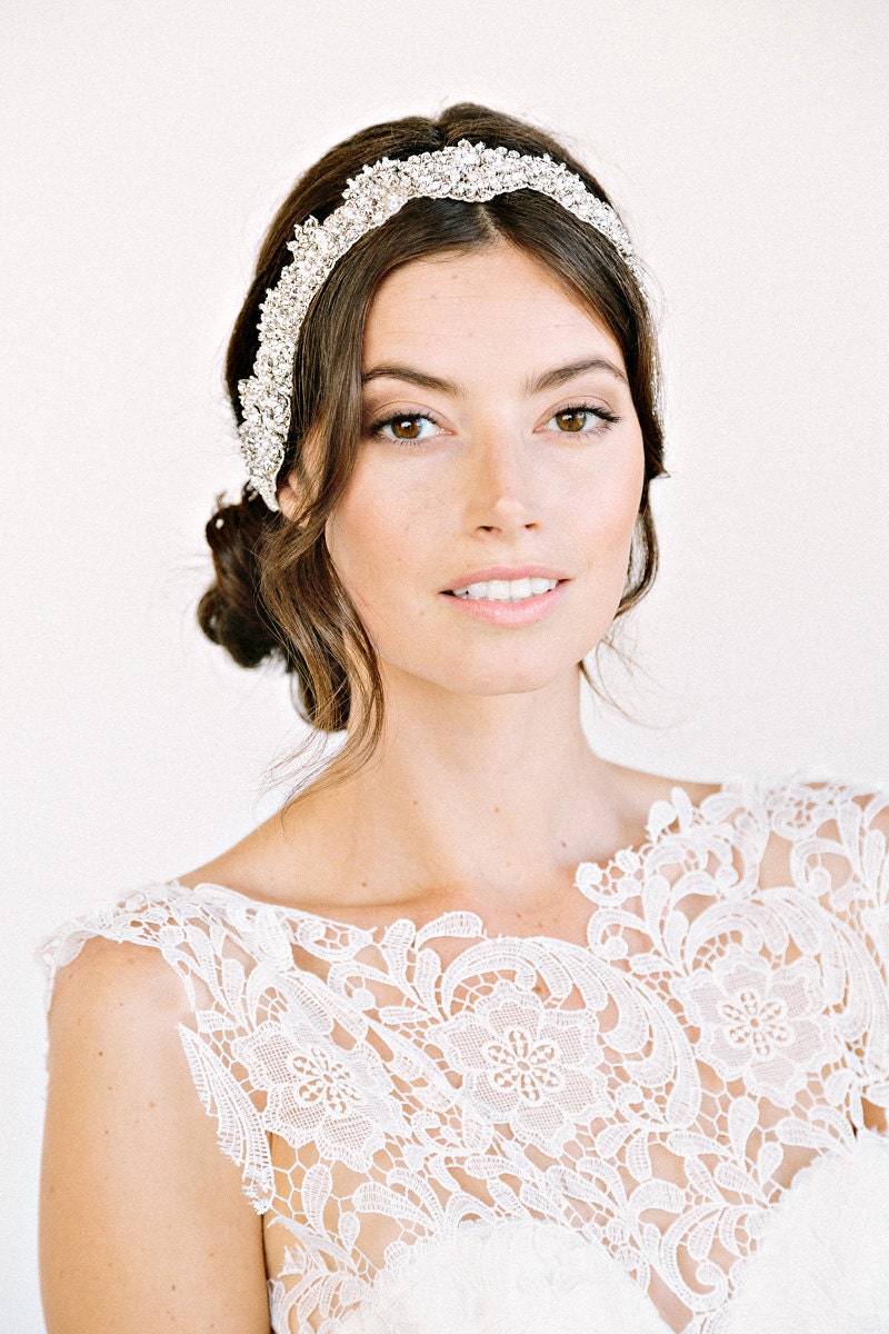 JOLIE Headband-  floral, bridal, rhinestone, crystal, veil, wedding, tiara, headpiece