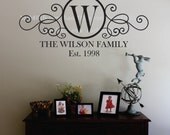 Swirly Circle Family Monogram Vinyl Wall Decal (m-010)