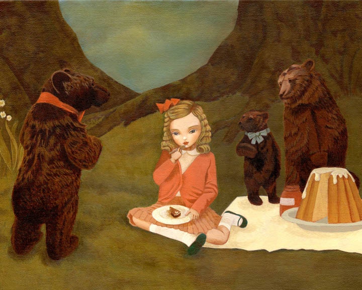 Children's Art, Girls Room Art, Nursery Art Girl, Girl Art Print, Fairytale Art, Poster, Kids - Goldilocks & The Three Bears 10x8 Print