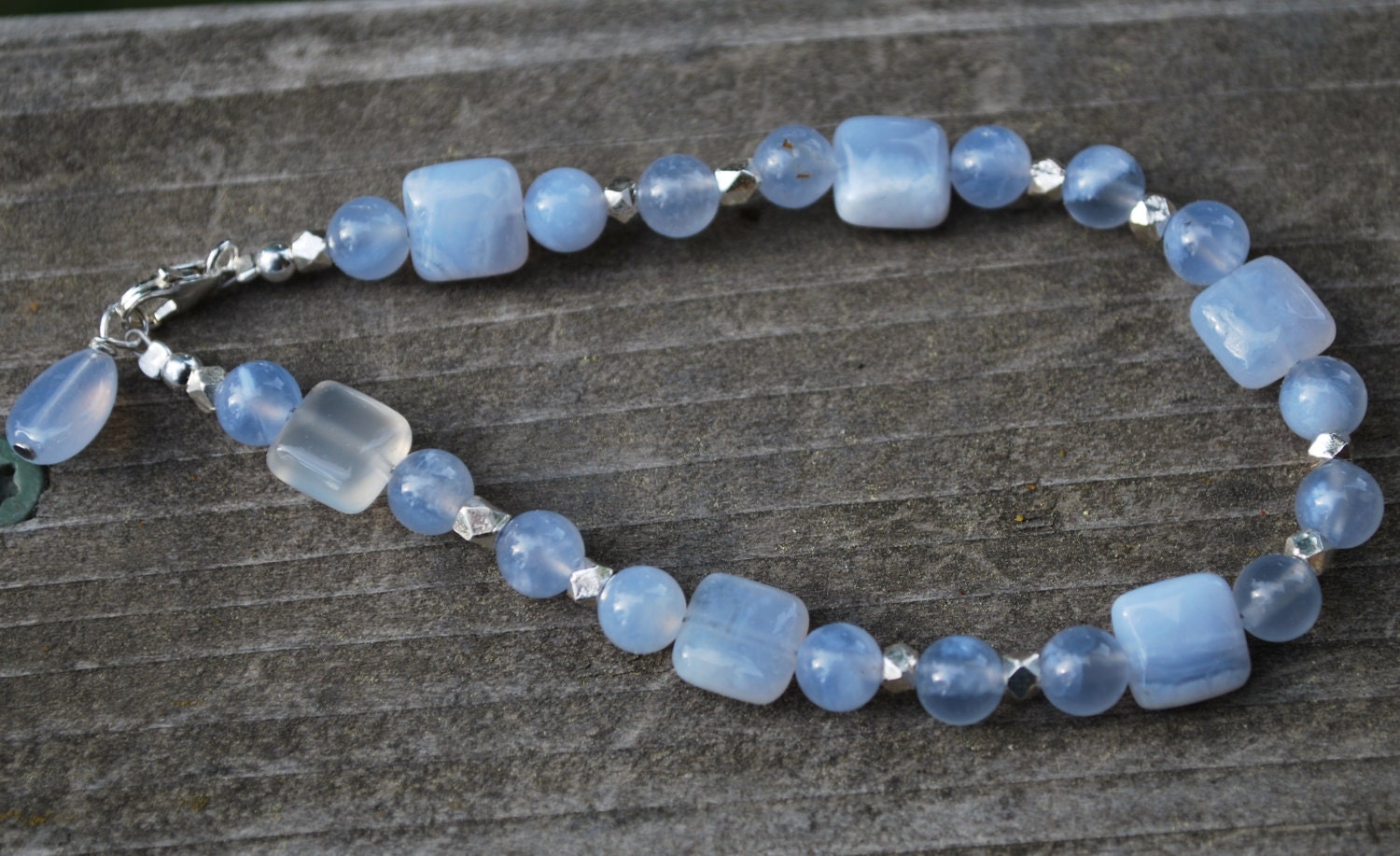 Natural Chalcedony Gemstone Bracelet with Sterling SIlver