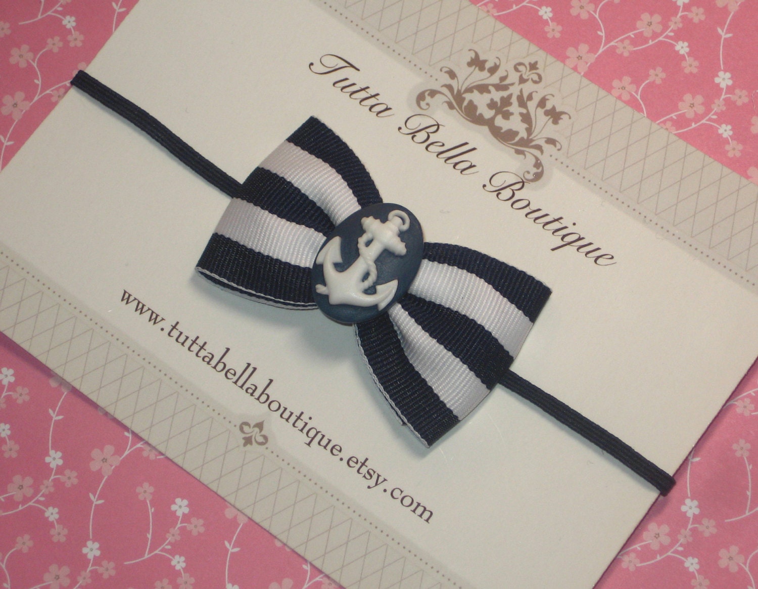 Nautical Anchor Hair Bow Headband, Baby Headband, Baby Hair Bow, Navy Blue Headband, Newborn Headband, Toddler Headband