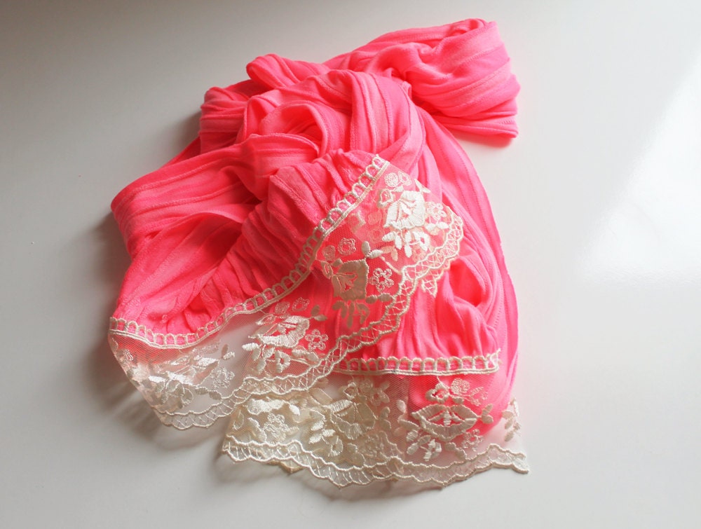 Infinity Scarf Loop Scarf Circle Scarf Cotton Jersey with Lace Scarf Soft and Lightweight
