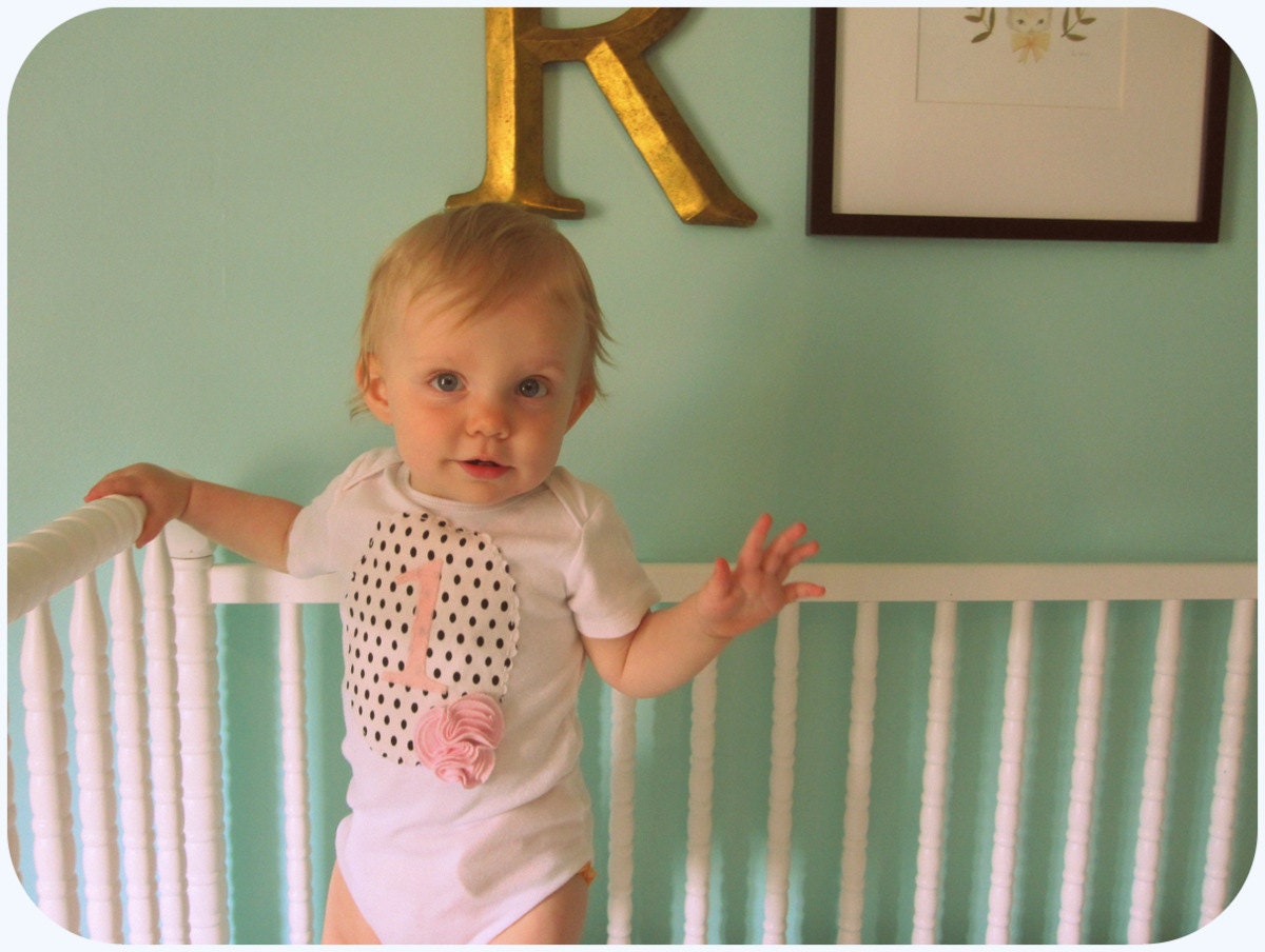 Baby Girl First Birthday Bodysuit, Cake Smash Outfit, Photography Prop, Cameo Style, Half Birthday, Pink, Polka Dots, Custom Initial