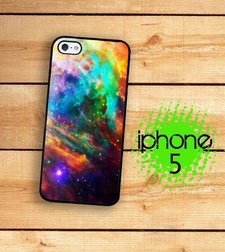 iPhone 5 Case Outer Space Nebula 3  / Hard Case For iPhone 5 Rainbow Stars and Glaxy Print The Unicorn Nebula. Plastic or Rubber Trim