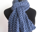 Knit Blue Scarf Lace Scarf Spring Fashion Scarf Hand Knit Blue Scarf Vegan Scarf Womens Scarf