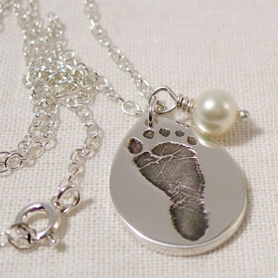 New Born Baby Footprint Jewelry Silver Child Footprint by lukelys
