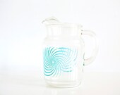 Vintage Glass Pitcher with Blue Spirals