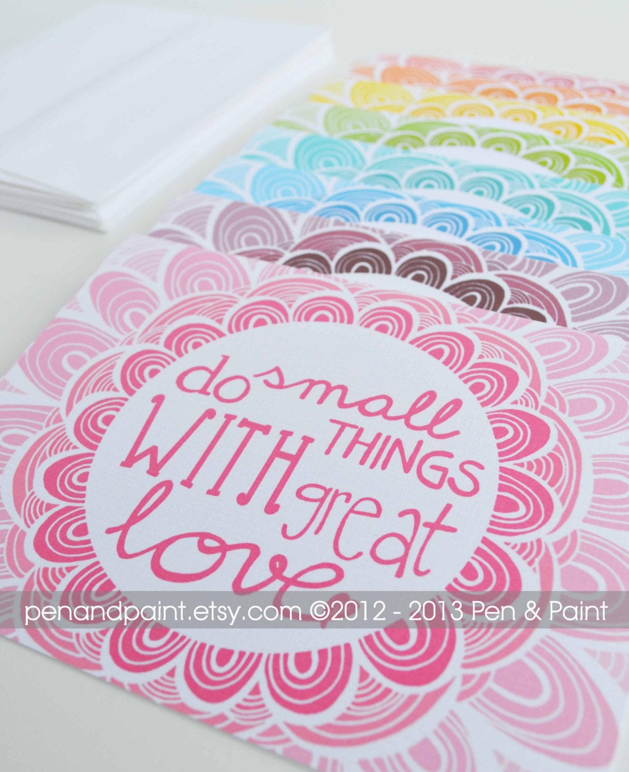 Rainbow, Do Small Things with Great Love, Set of EIGHT Folded Note Cards, Stationery, Illustration, Inspiring quote, 4.25 x 5.5 inches