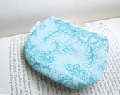 Turquoise Floral Coin Purse Small Zipper Pouch