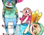animal hangs (original illustration on paper)